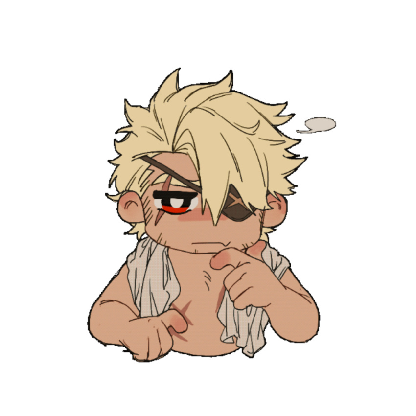 1boy, bara, bara_pirate, blonde_hair, chibi, cropped_torso, eyepatch, facial_hair