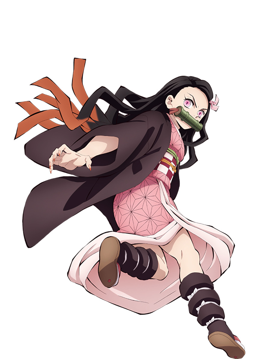 1girl, bit_gag, black_hair, dt501061, fire, floating_hair, gag, haori