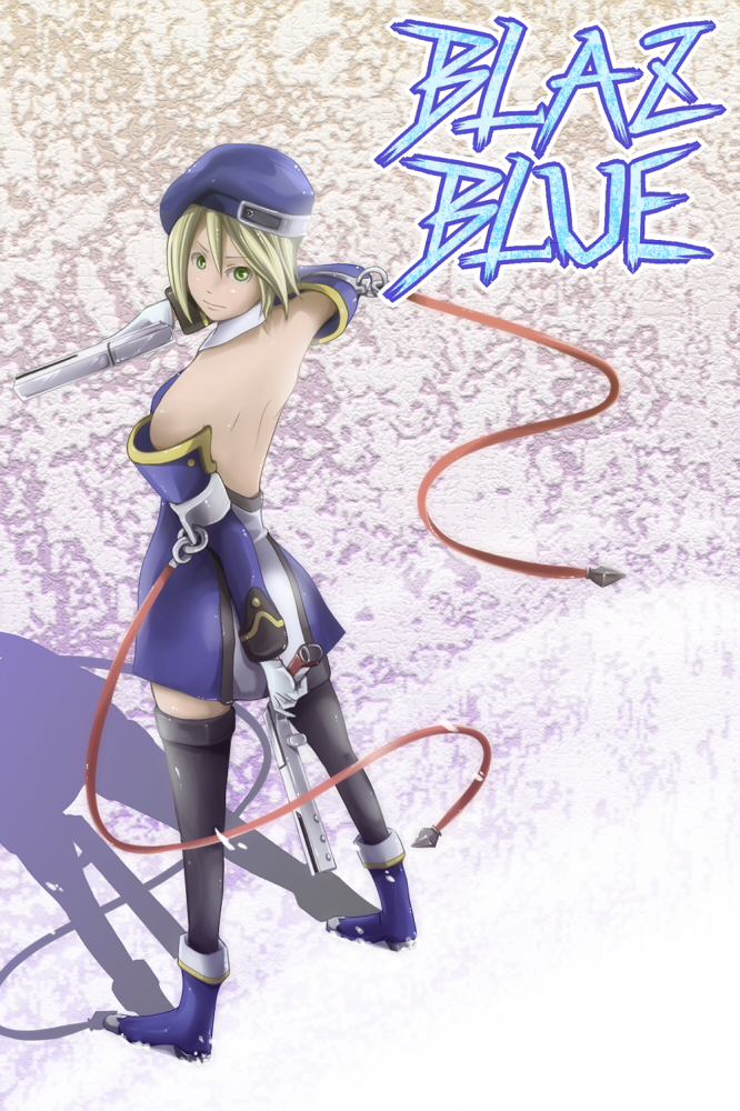 1girl, arc_system_works, bare_shoulders, beret, blazblue, blonde_hair, detached_sleeves, female_focus