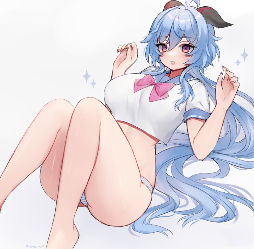 1girl, absurdres, alternate_costume, bare_legs, bare_shoulders, blue_hair, bow, bowtie