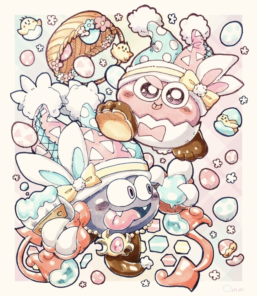 2others, :3, animal_ears, baby_animal, basket, bird, blush_stickers, border