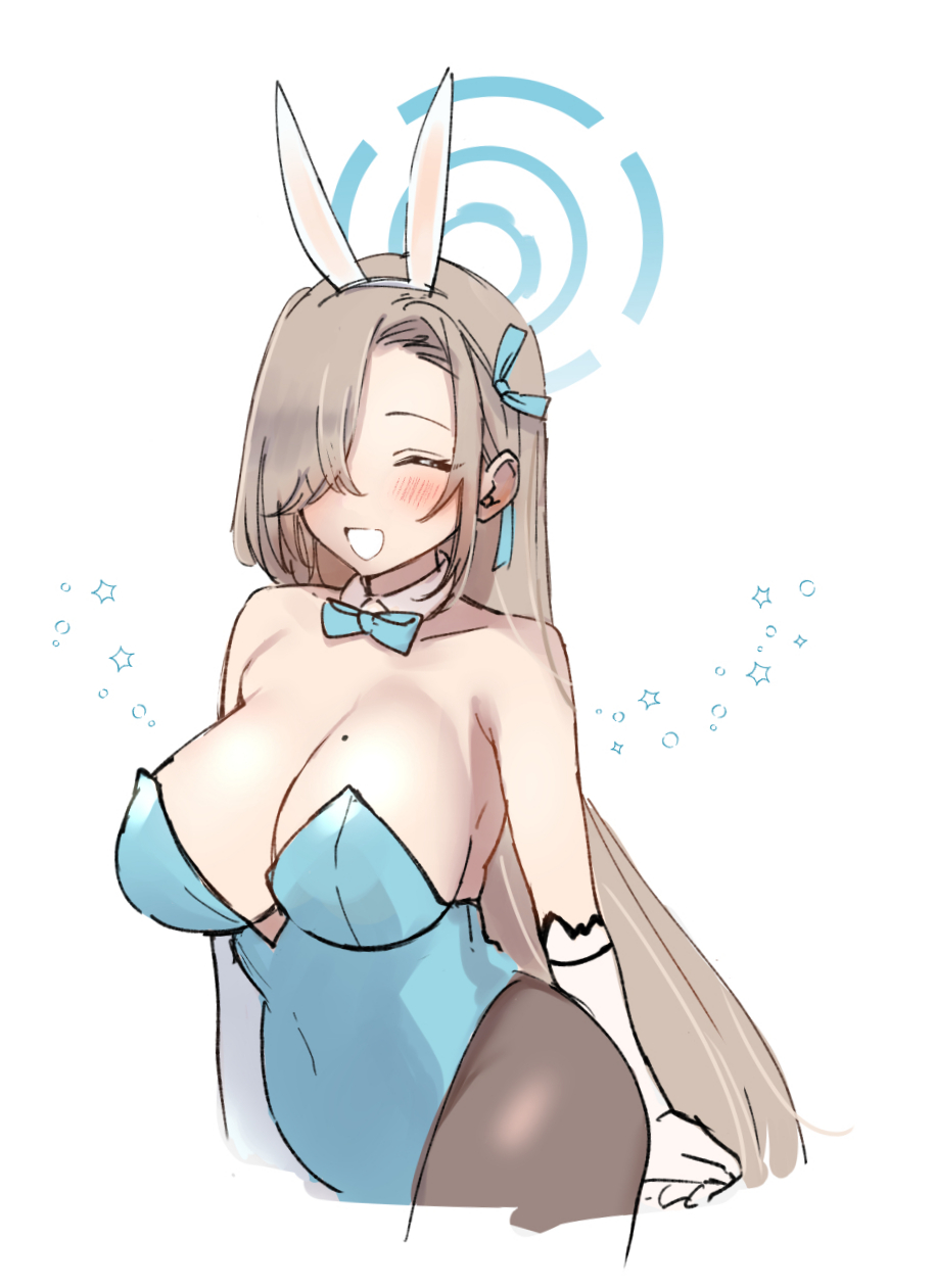 1girl, animal_ears, aqua_bow, aqua_bowtie, aqua_leotard, aqua_ribbon, asuna_(blue_archive), asuna_(bunny)_(blue_archive)