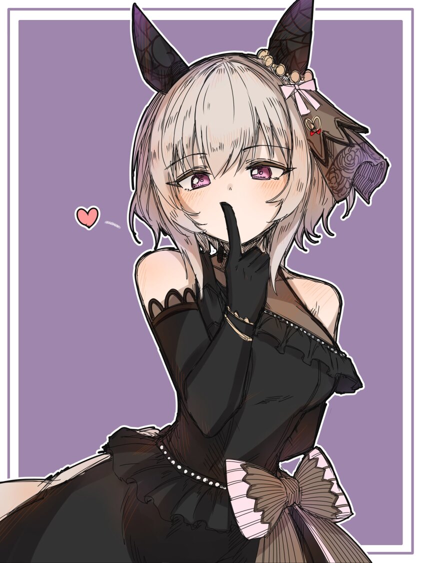 1girl, absurdres, animal_ears, bare_shoulders, black_dress, black_gloves, blush, border