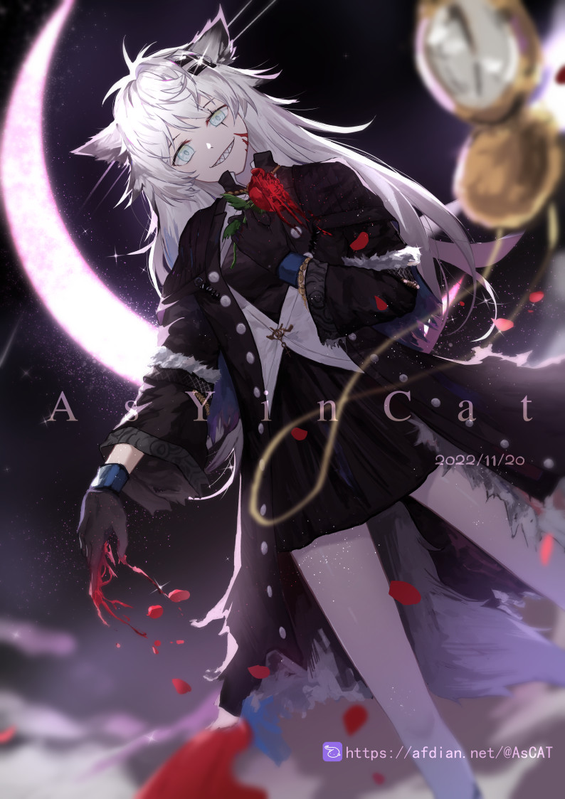 1girl, animal_ears, arknights, artist_name, as_yinshimao, blood, blood_drip, blood_on_clothes