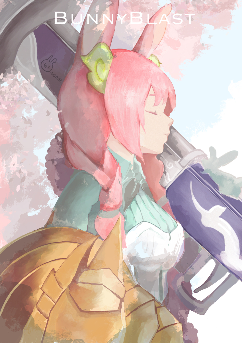 1girl, absurdres, andnuts, animal_ears, braid, breasts, character_name, closed_eyes