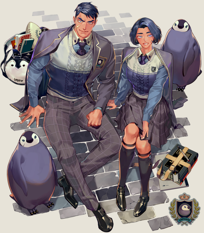 1boy, absurdres, bag, ball, bird, black_footwear, black_hair, blue_eyes