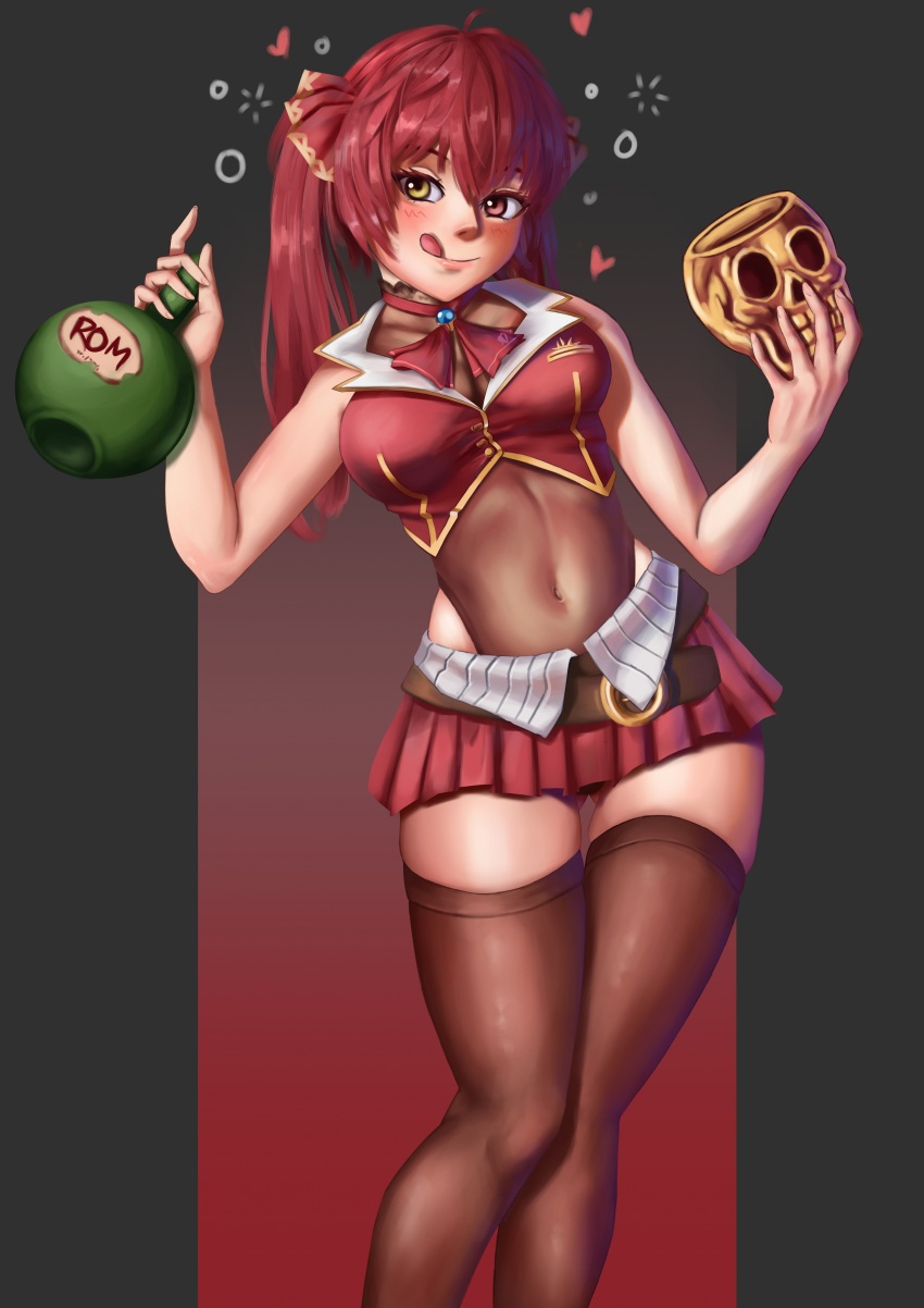 1girl, absurdres, alcohol, ascot, bare_shoulders, belt, blush, bottle