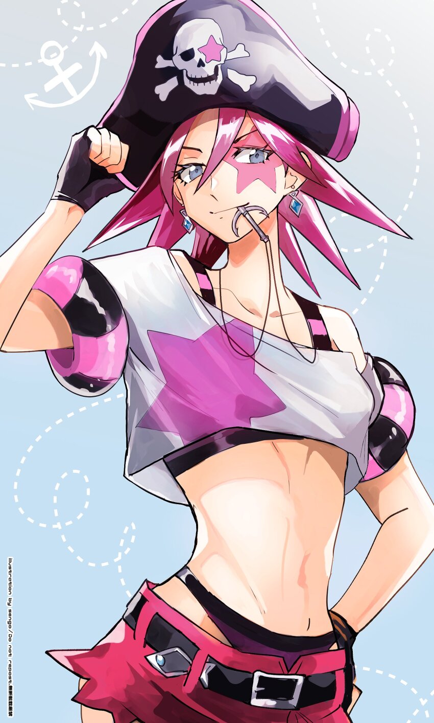 1girl, absurdres, ace_attorney, airagency1005, anchor_pendant, bare_shoulders, belt, black_belt