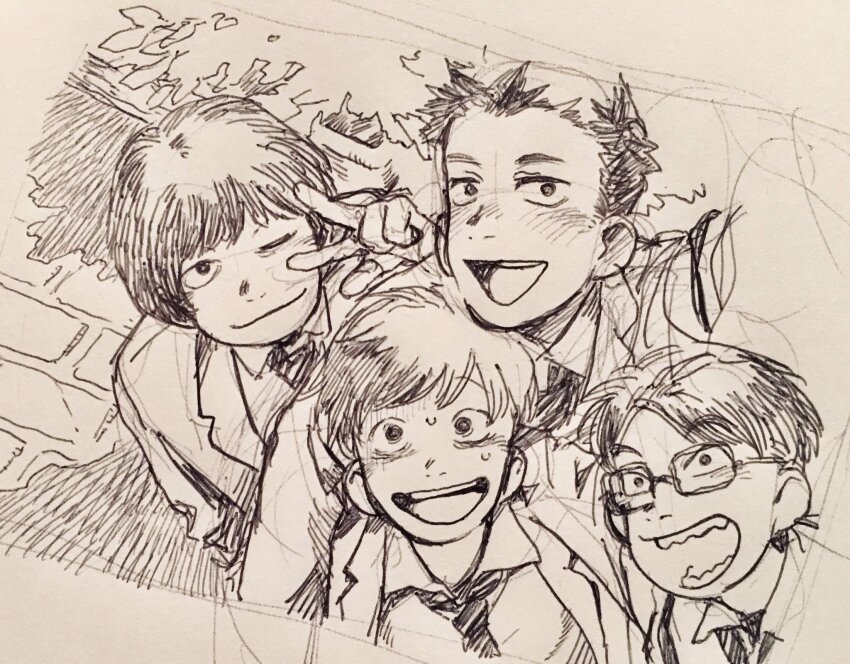 4boys, aged_down, atsushi_(osomatsu-san), glasses, highres, male_focus, matsuno_ichimatsu, multiple_boys