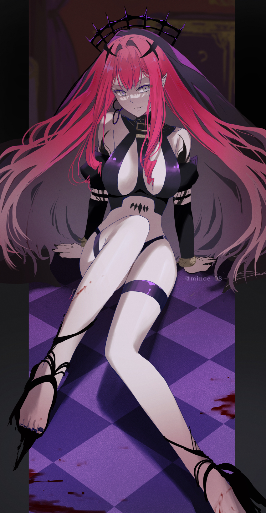 1girl, absurdres, baobhan_sith_(fate), baobhan_sith_(second_ascension)_(fate), black_nails, black_panties, black_sandals, black_veil