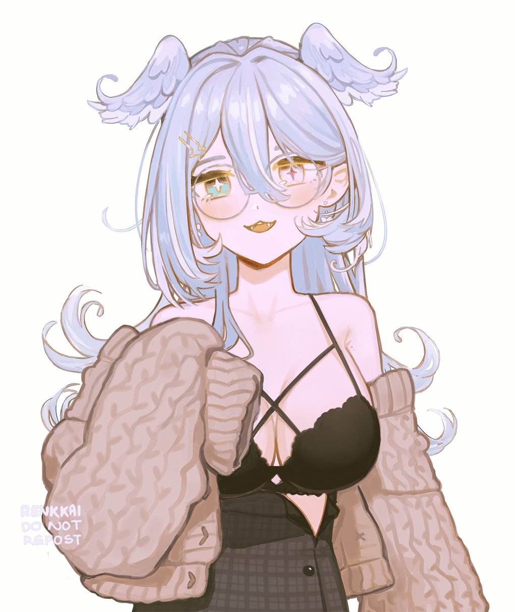+_+, 1girl, :3, :d, bare_shoulders, black_bra, blue_hair, blush