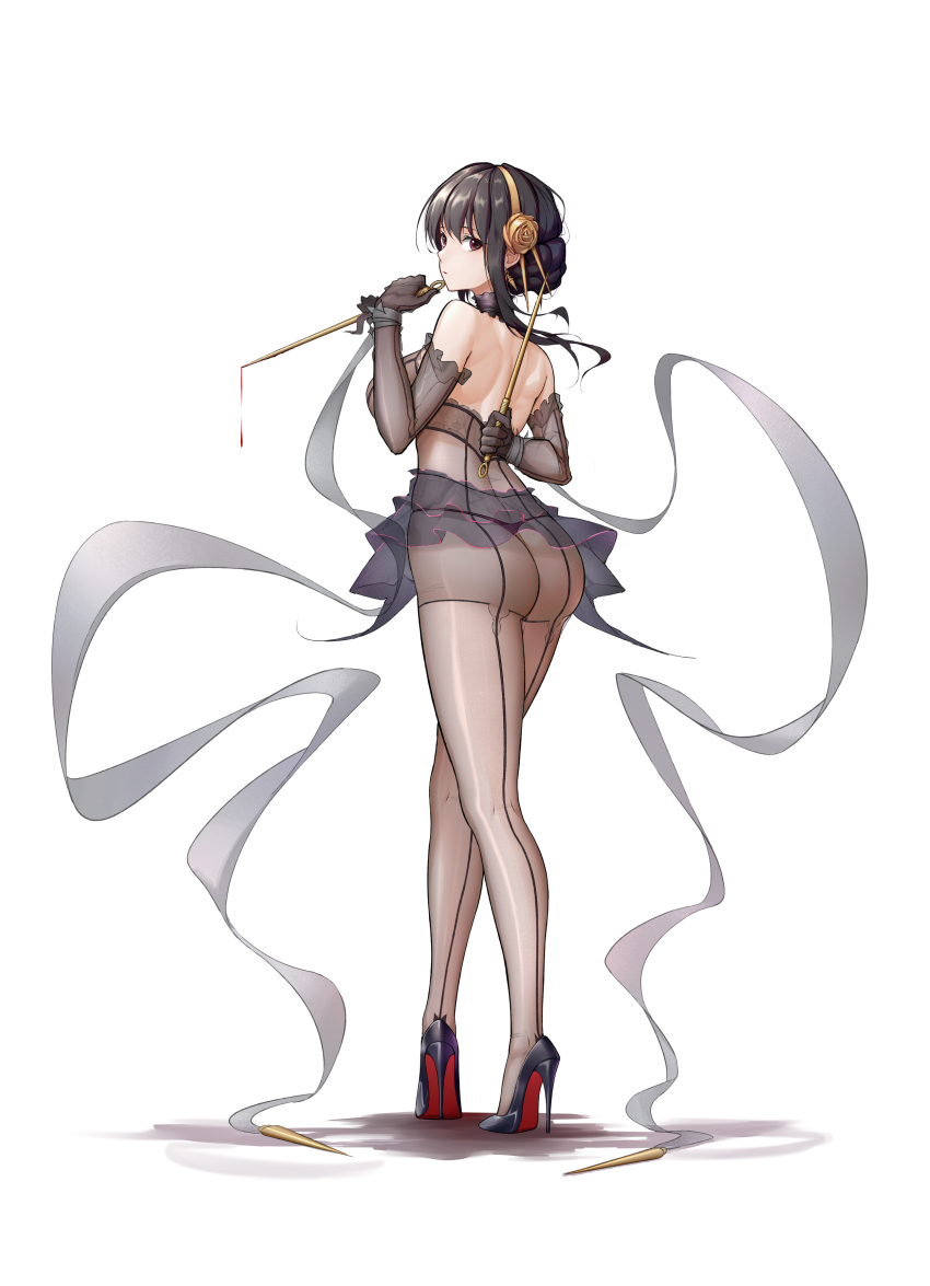 1girl, absurdres, arm_behind_back, ass, back, backless_dress, backless_outfit, bare_shoulders