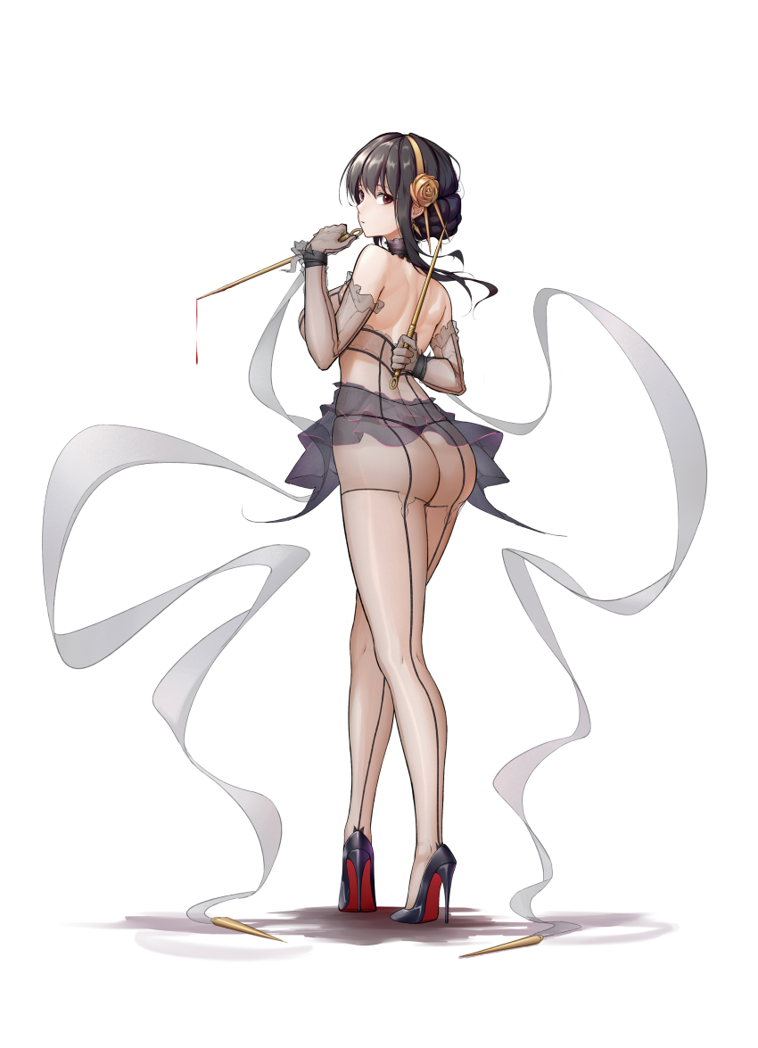 1girl, absurdres, arm_behind_back, ass, back, backless_dress, backless_outfit, bare_shoulders