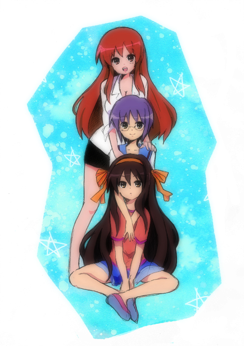 10s, 3girls, aged_down, aged_up, asahina_mikuru, asahina_mikuru_(adult), bad_id, bad_pixiv_id