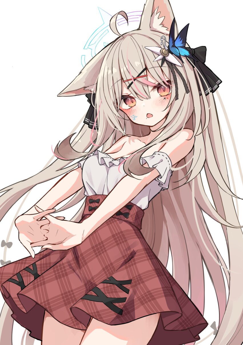 1girl, :o, animal_ear_fluff, animal_ears, bare_shoulders, breasts, commission, fang