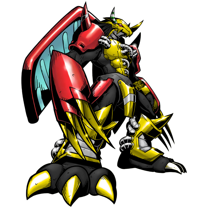 digimon, digimon_(creature), digimon_rearise, highres, simple_background, solo, wargreymon, wargreymon_(story_climax_anniversary_ver.)