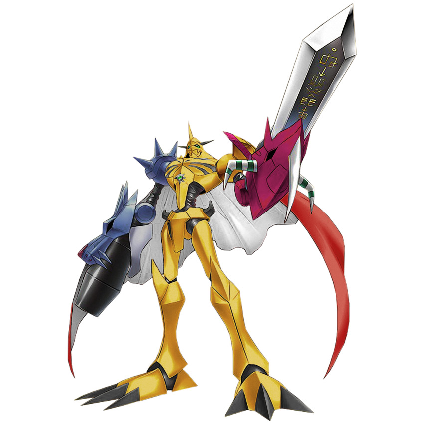 cannon, cape, digimon, digimon_(creature), digimon_rearise, highres, omegamon, omegamon_(battle_park)
