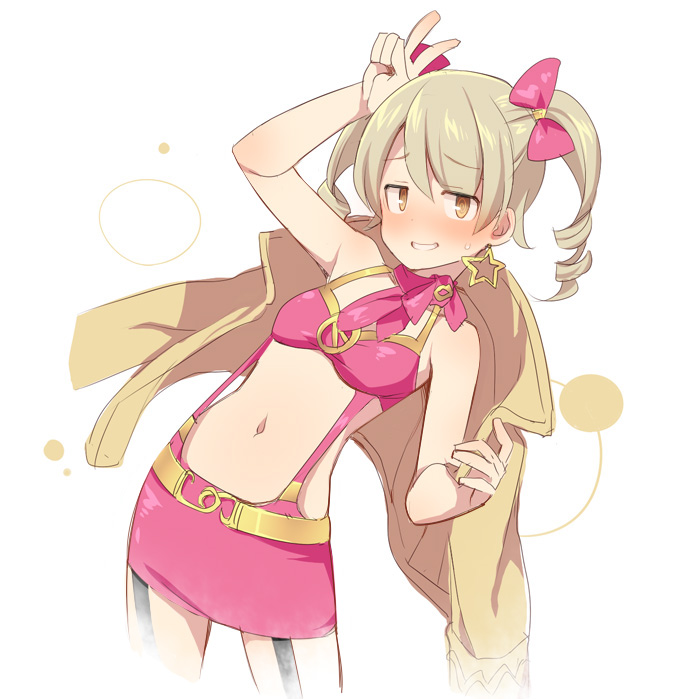 1girl, @_@, alternate_hairstyle, blush, bow, bra, breasts, brown_eyes