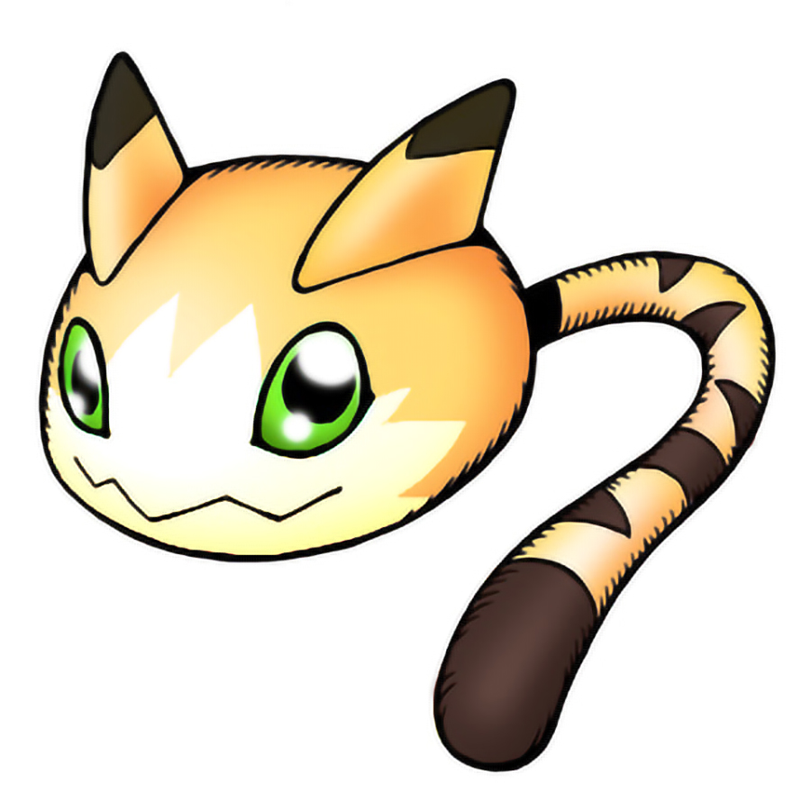 cat, digimon, digimon_(creature), digimon_adventure_tri., green_eyes, meicoomon_baby, simple_background, solo