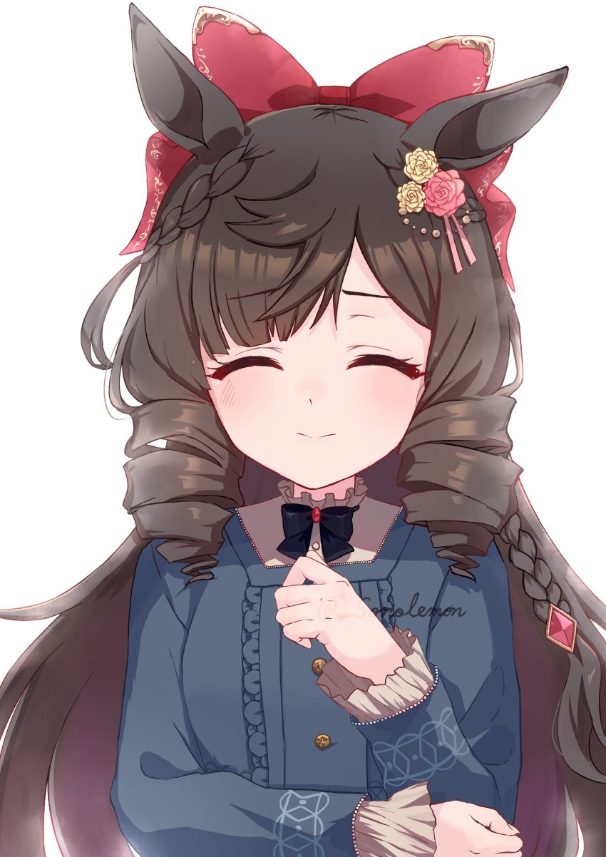 1girl, absurdres, alternate_costume, animal_ears, black_hair, blush, bow, braid