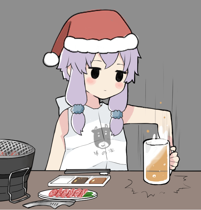 1girl, alcohol, beer, beer_mug, bib, binchou_maguro, black_eyes, blush_stickers