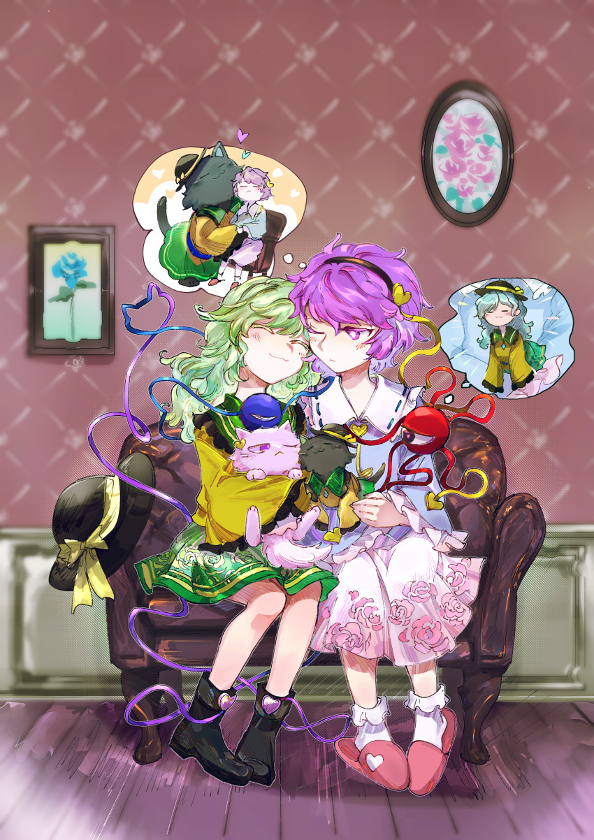 2girls, :3, ;/, absurdres, animal, animalization, black_cat, black_footwear