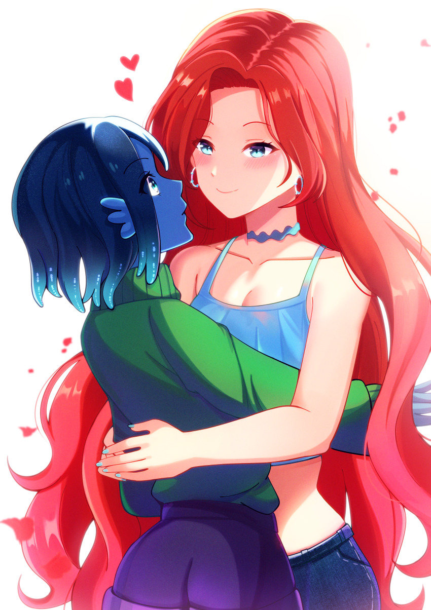 2girls, absurdres, ass, blue_skin, breasts, chelsea_(ruby_gillman), choker, cleavage