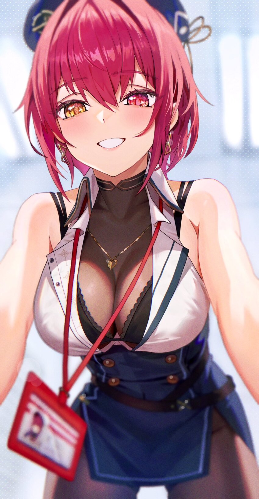 1girl, alternate_costume, black_bra, black_pantyhose, blush, bodystocking, bra, breasts