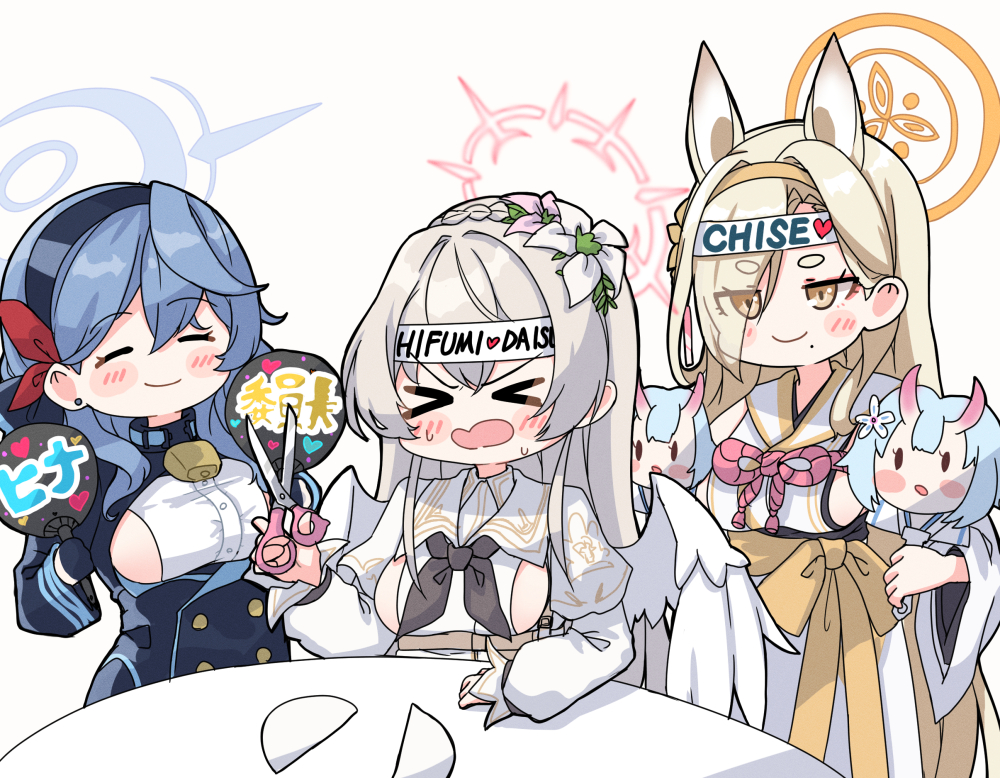 >_<, 3girls, :o, ^_^, adapted_costume, ako_(blue_archive), alternate_costume, amai_nekuta