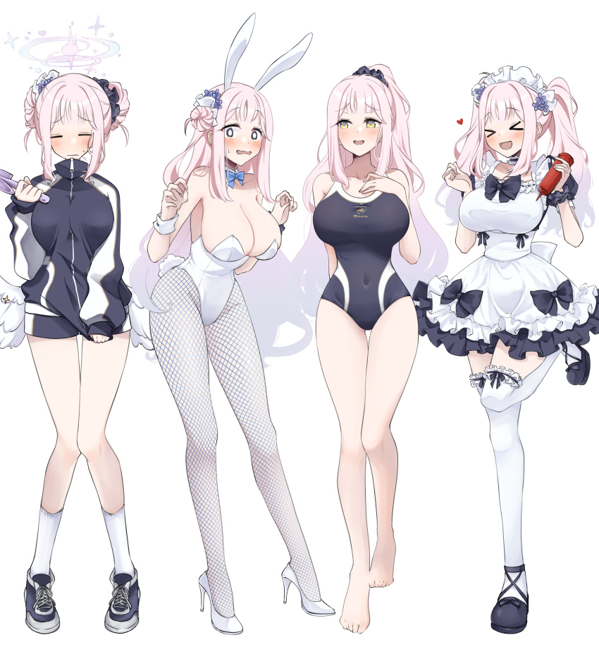 >_<, 1girl, :d, absurdres, alternate_costume, alternate_hairstyle, angel_wings, animal_ears