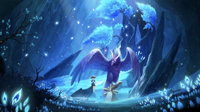 1boy, absurdres, anna_(drw01), bird, black_hair, black_shorts, blue_flower, blue_shirt