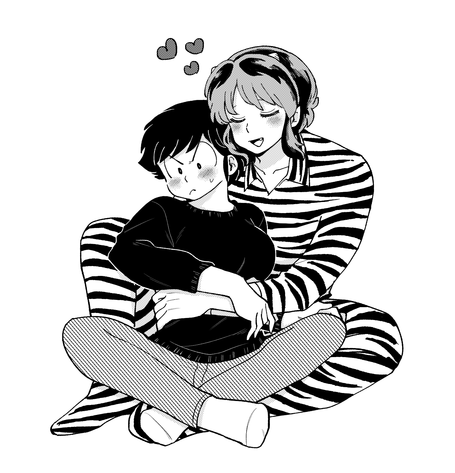 1boy, 1girl, black_shirt, genderswap, genderswap_(ftm), genderswap_(mtf), heart, highres