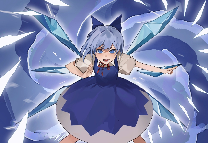 1girl, :d, absurdres, blue_bow, blue_dress, blue_eyes, blue_hair, bow
