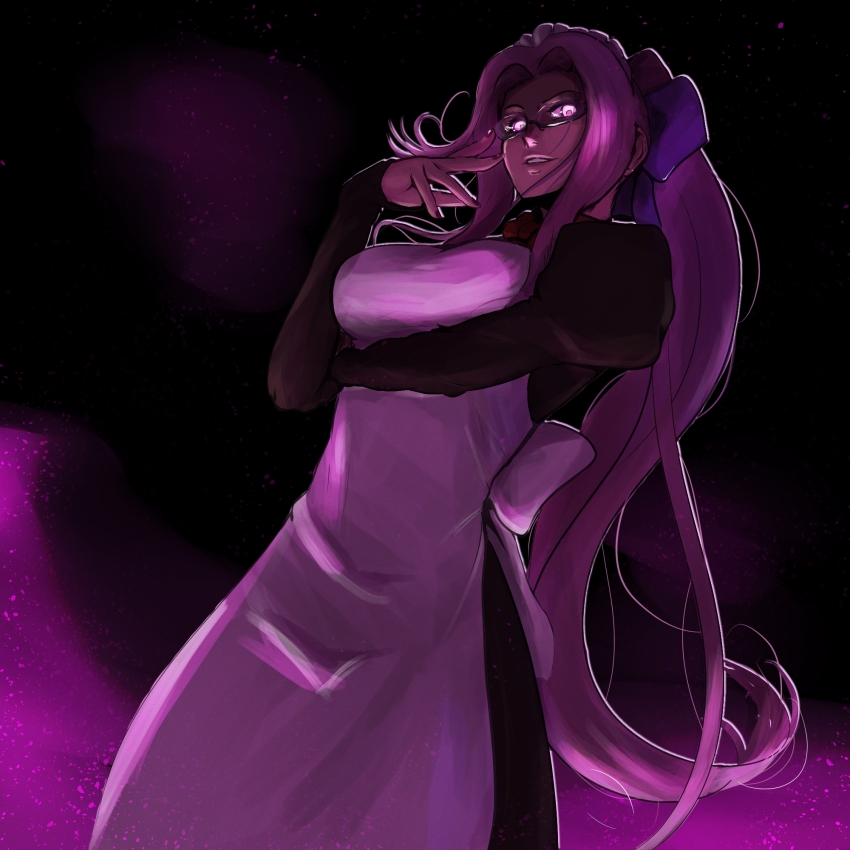 1girl, alternate_costume, fate/stay_night, fate_(series), giltori, glasses, glowing, glowing_eyes