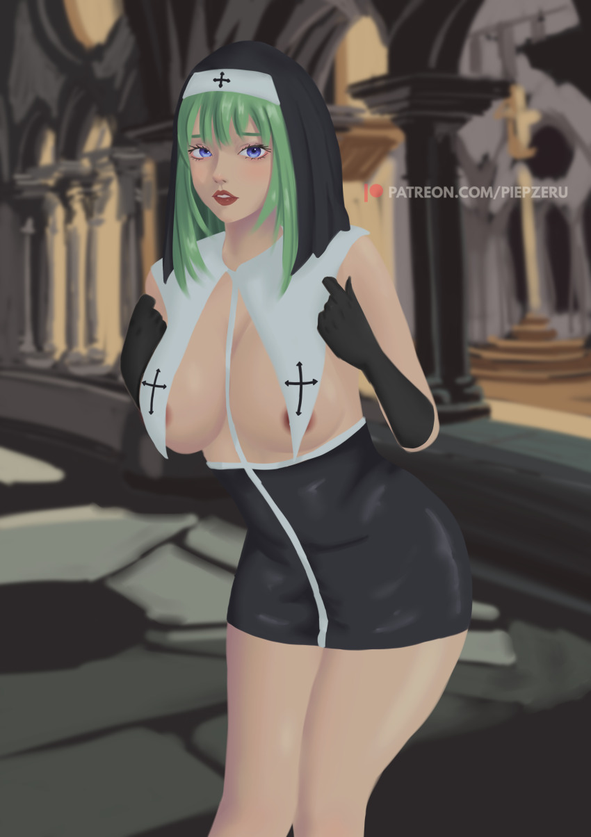 absurdres, bdsm, breasts, highres, large_breasts, latex, nun, nun_headdress