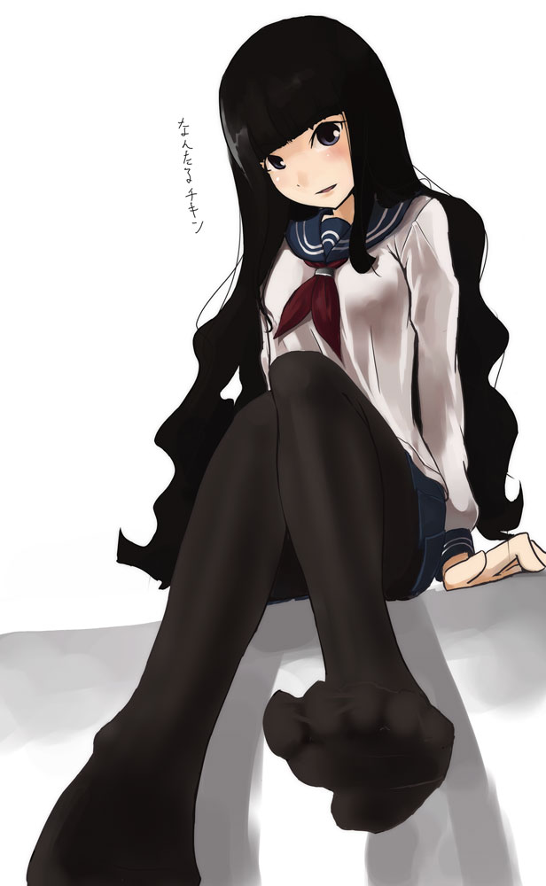 00s, 1girl, arm_support, black_eyes, black_hair, feet, female_focus, itoshiki_rin