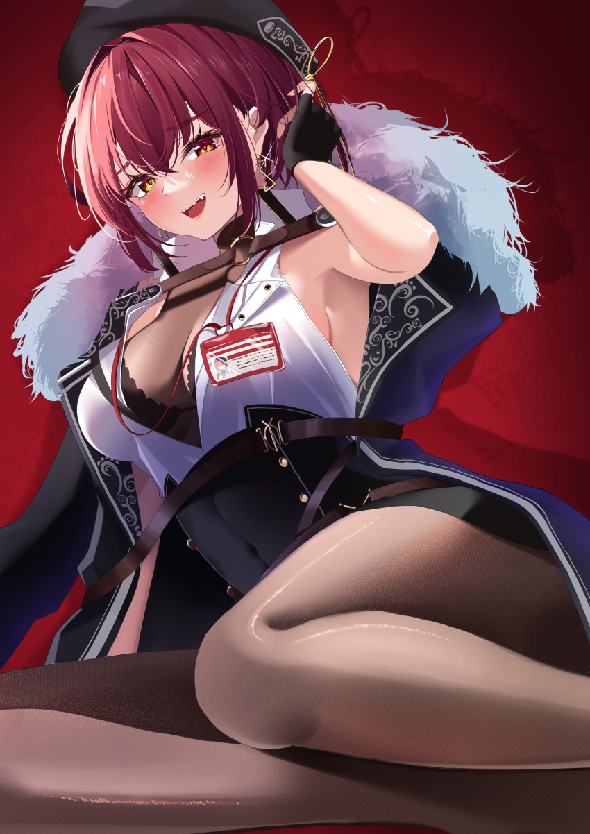 1girl, absurdres, asphalt494, beret, black_gloves, black_hat, black_pantyhose, blush