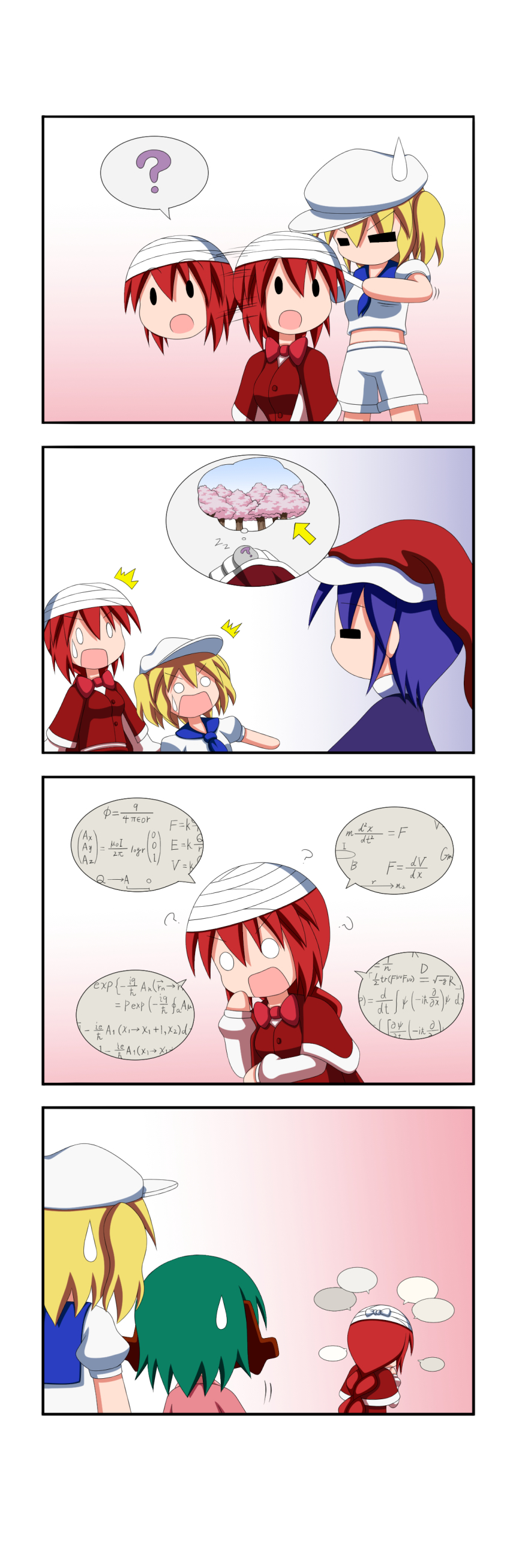 !, 4girls, 4koma, :o, ?, ^^^, absurdres, afterimage