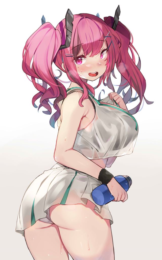 1girl, ass, azur_lane, blush, bottle, bra_strap, breasts, bremerton_(azur_lane)