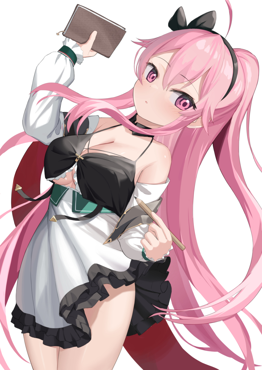 1girl, ahoge, azur_lane, bare_shoulders, black_dress, black_hairband, breasts, cleavage