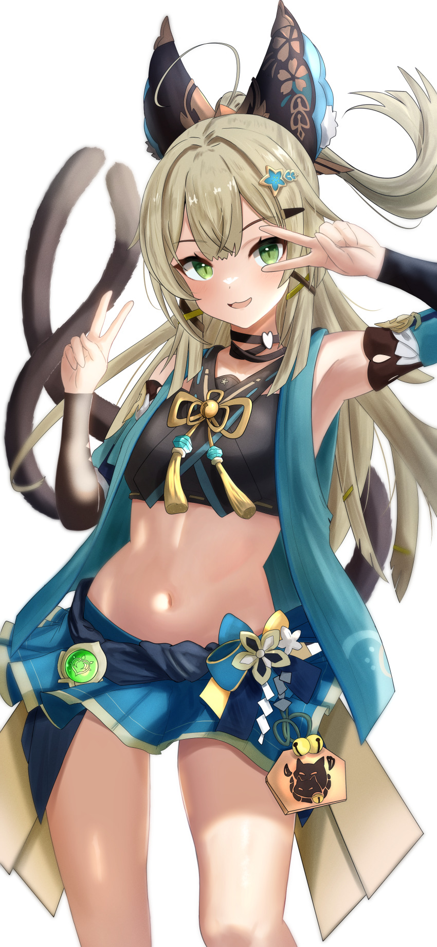 1girl, :d, absurdres, ahoge, animal_ears, armpits, bare_shoulders, black_choker