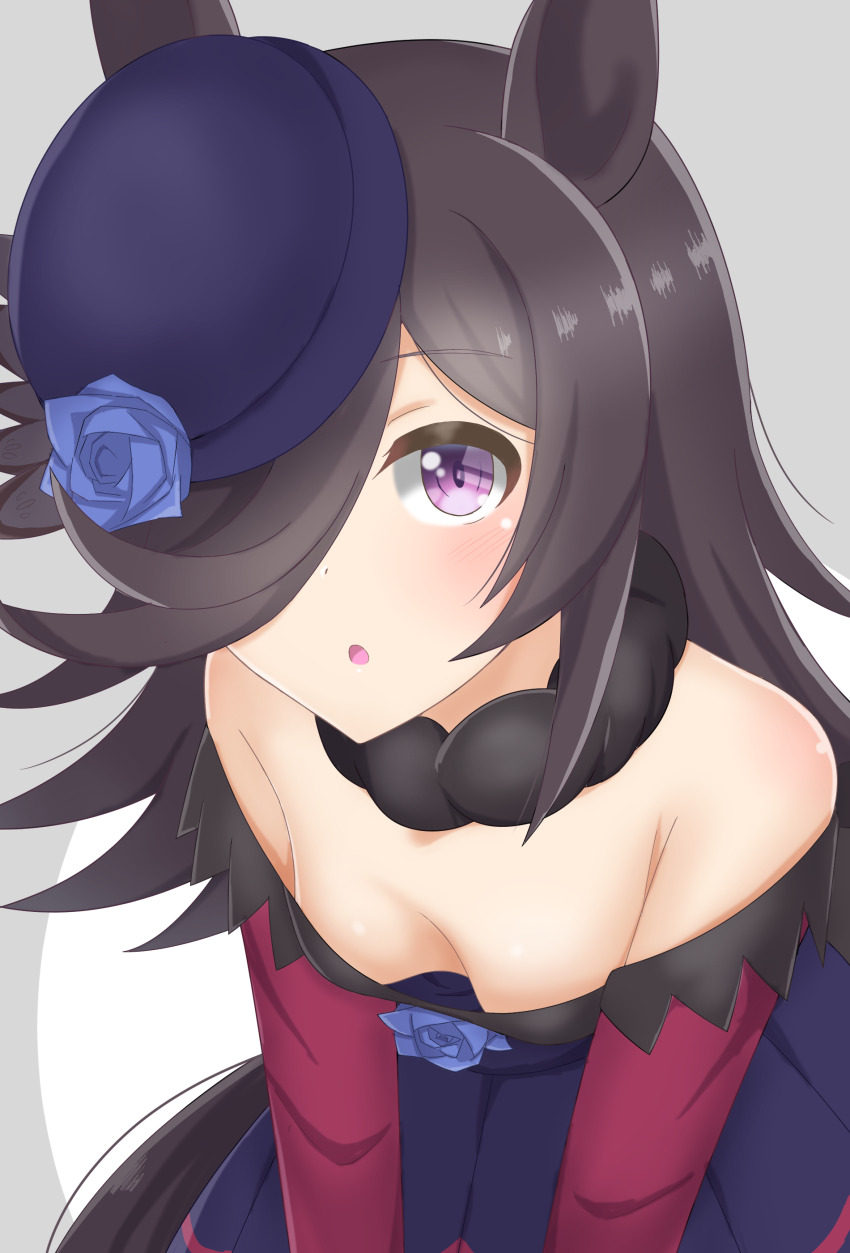 1girl, absurdres, animal_ears, black_hair, blush, breasts, cleavage, clueless