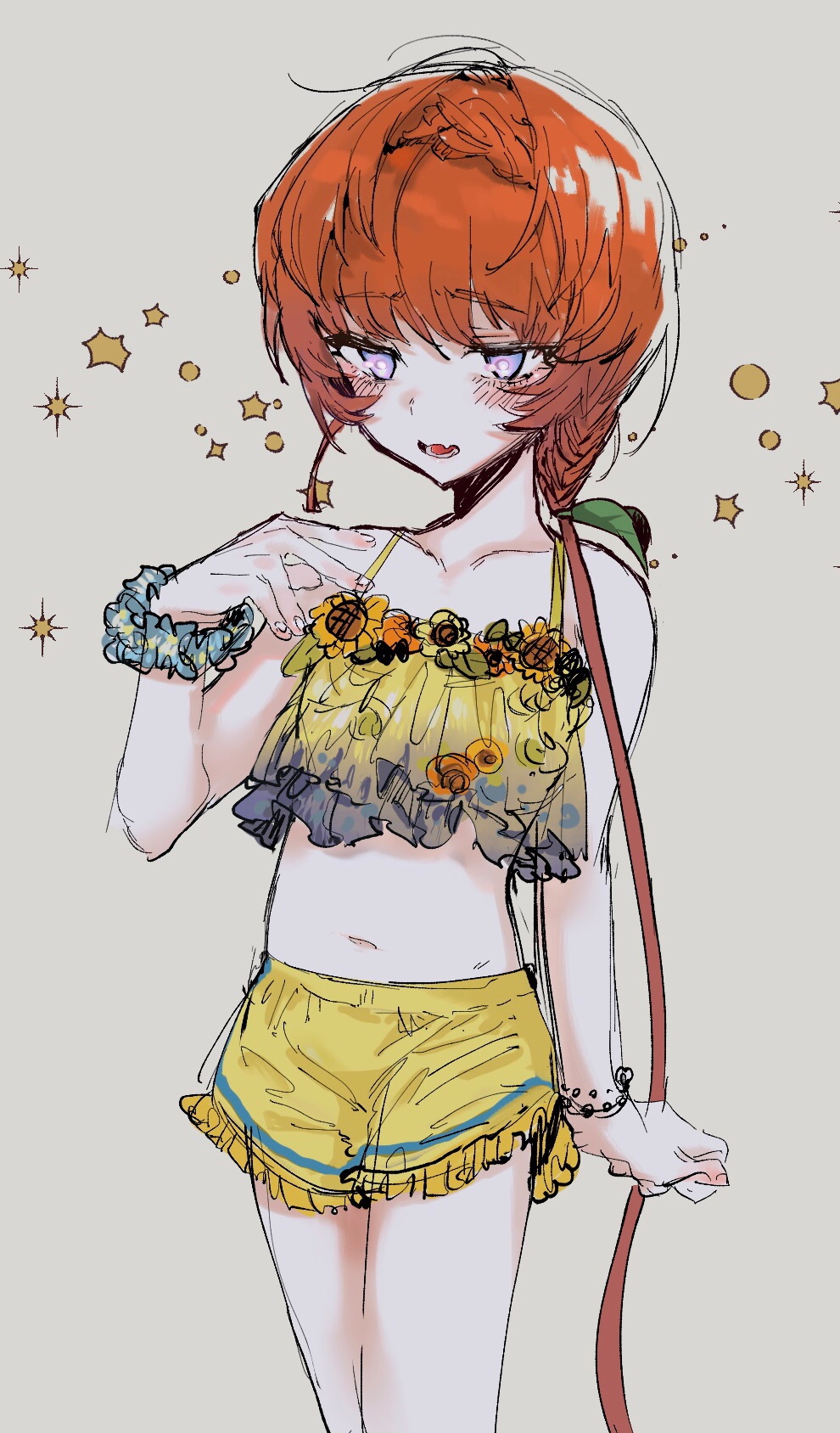 1girl, alternate_costume, arm_at_side, bare_shoulders, bikini, bikini_skirt, blue_eyes, blush