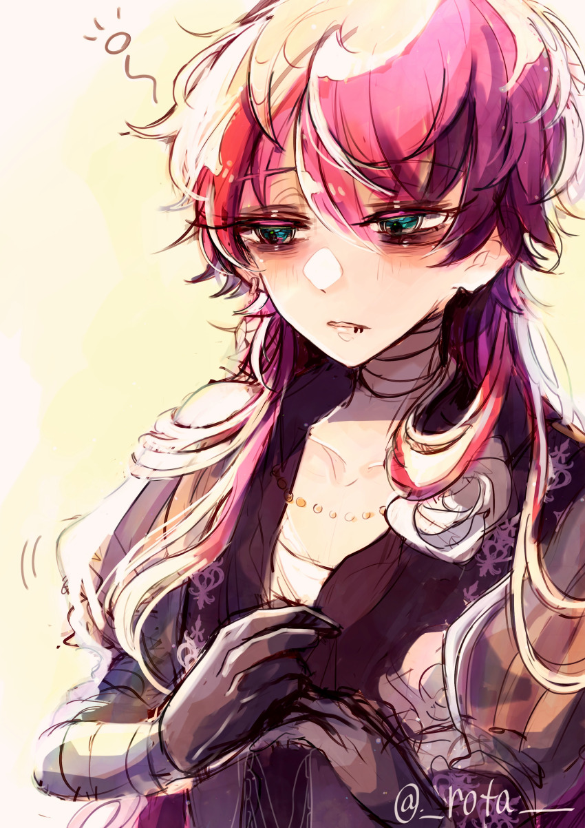 1boy, absurdres, akuma_shitsuji_to_kuroi_neko, bandaged_arm, bandaged_neck, bandages, black_gloves, black_jacket