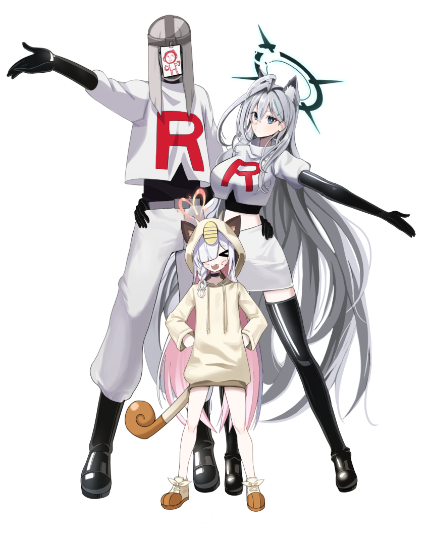 >_<, 1boy, 2girls, :d, ahoge, alternate_costume, animal_costume, animal_ear_fluff