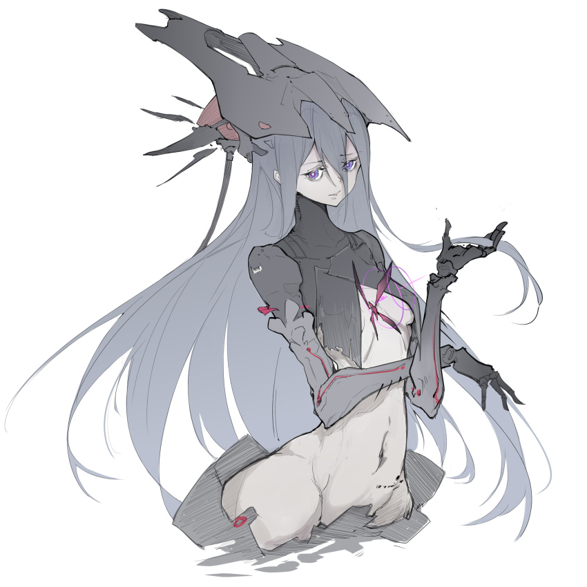 1girl, absurdres, bags_under_eyes, black_hair, breast_curtains, cdlo, hair_between_eyes, headgear