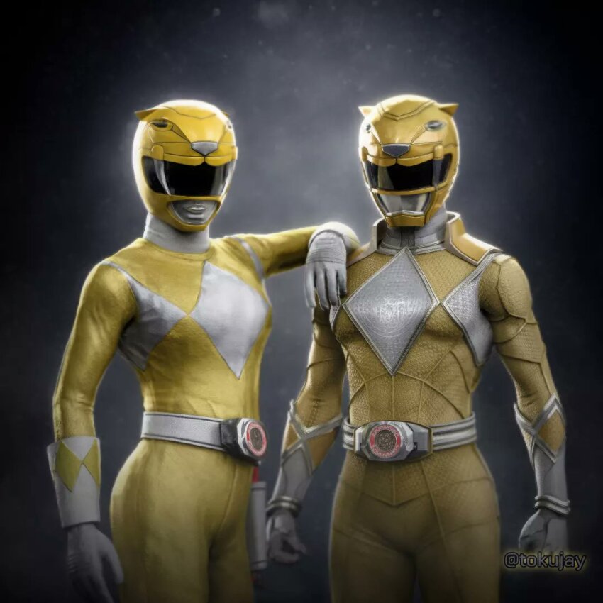 2girls, arm_on_another's_shoulder, armor, belt, bodysuit, dino_buckler, gloves, helmet