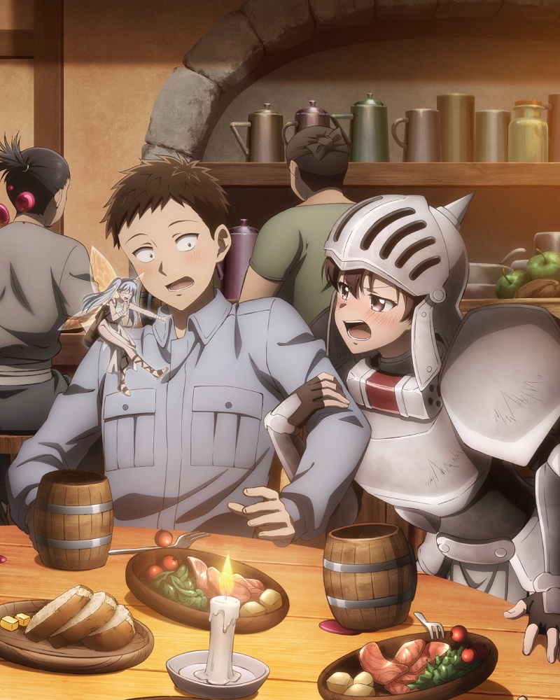 2girls, 3boys, ^_^, armor, backpack, bag, bandana, benriya_saitou-san_isekai_ni_iku