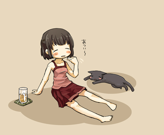 1girl, bad_id, bad_pixiv_id, brown_hair, cat, chibi, fatal_frame, fatal_frame_iii:_the_tormented