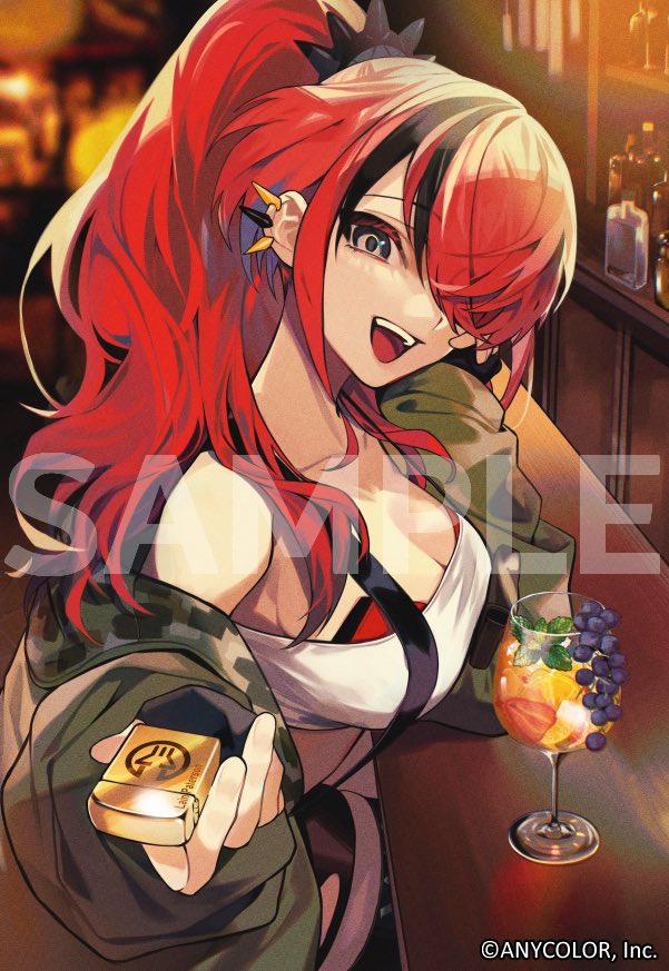 1girl, :d, bandeau, bar_(place), black_eyes, black_gloves, black_hair, black_shorts